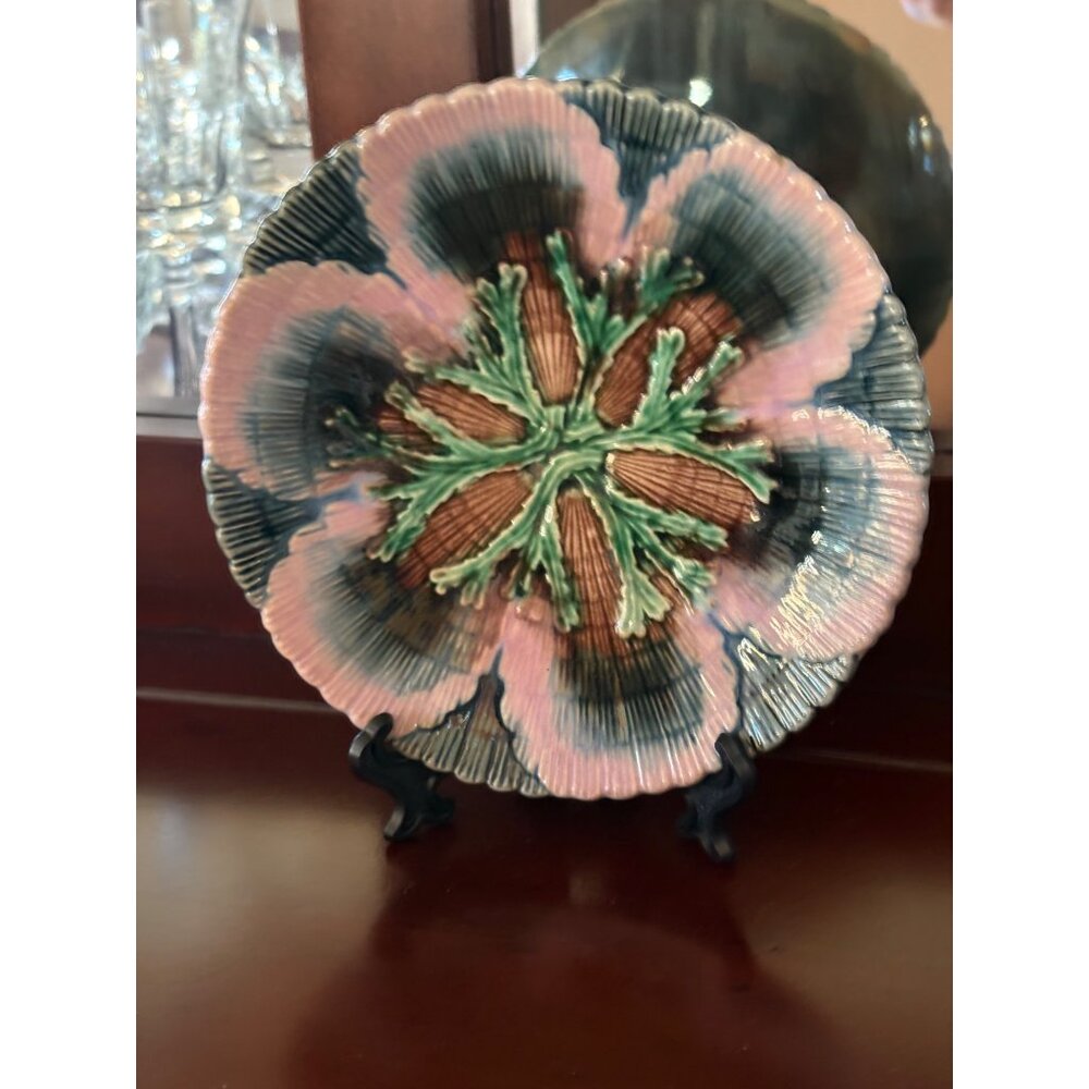 Antique Etruscan Majolica Seaweed Shell Design Plate 6” Collector Gift NOTE Holi - Picture 2 of 16